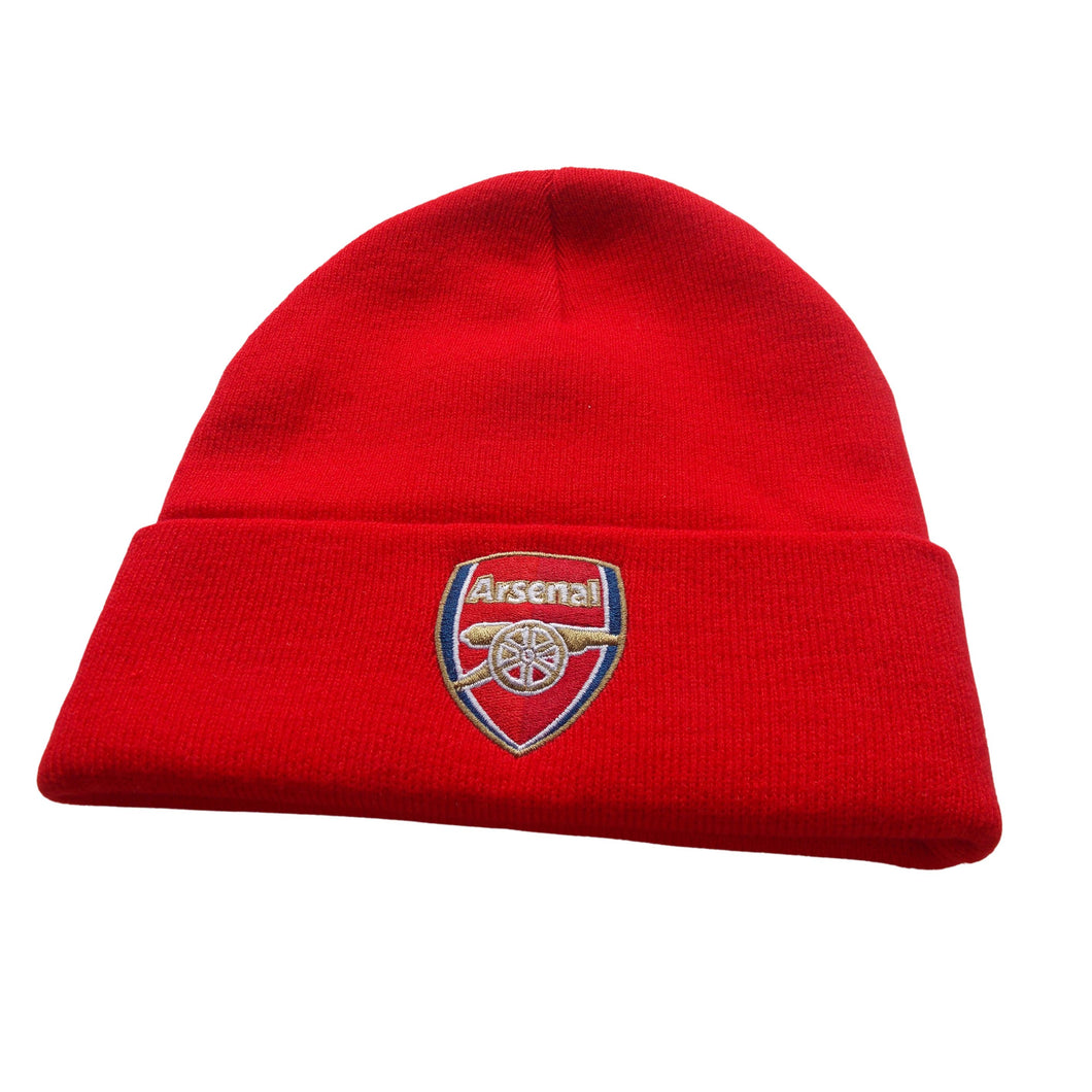 Arsenal Football Club Knitted Cuffed Beanie Hat Gunners Crest Adult One Size Red