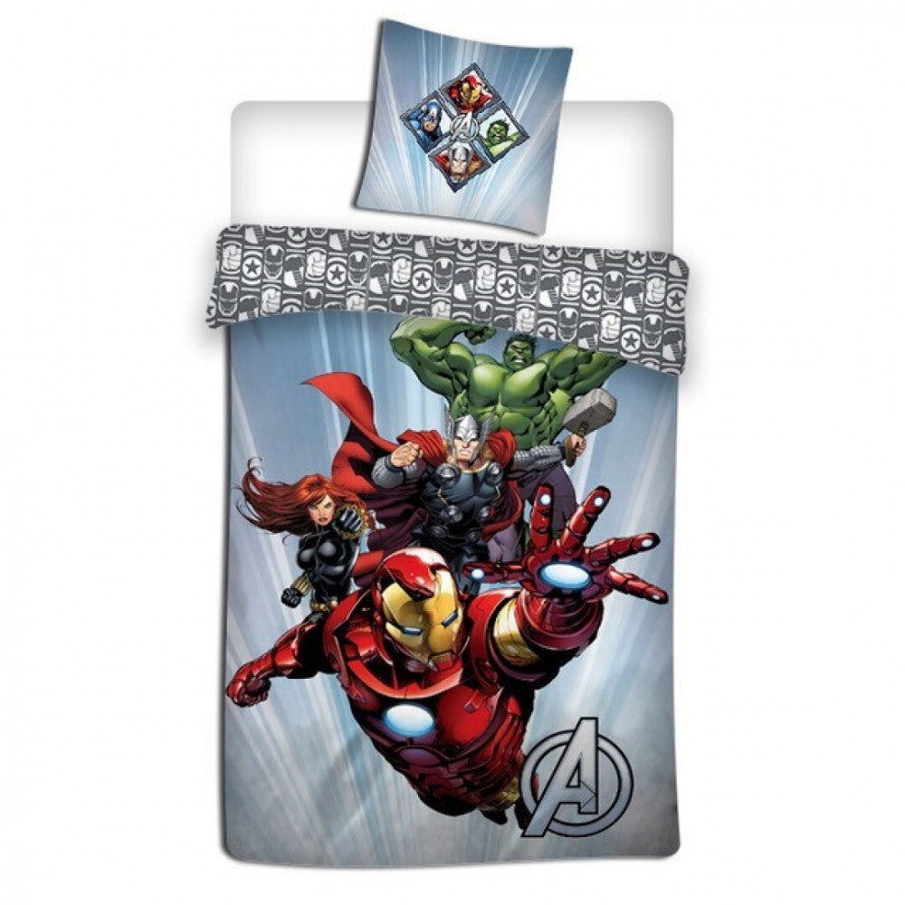 Marvel Avengers Single Duvet Cover Set 140 x 200 cm Iron Man Thor Hulk