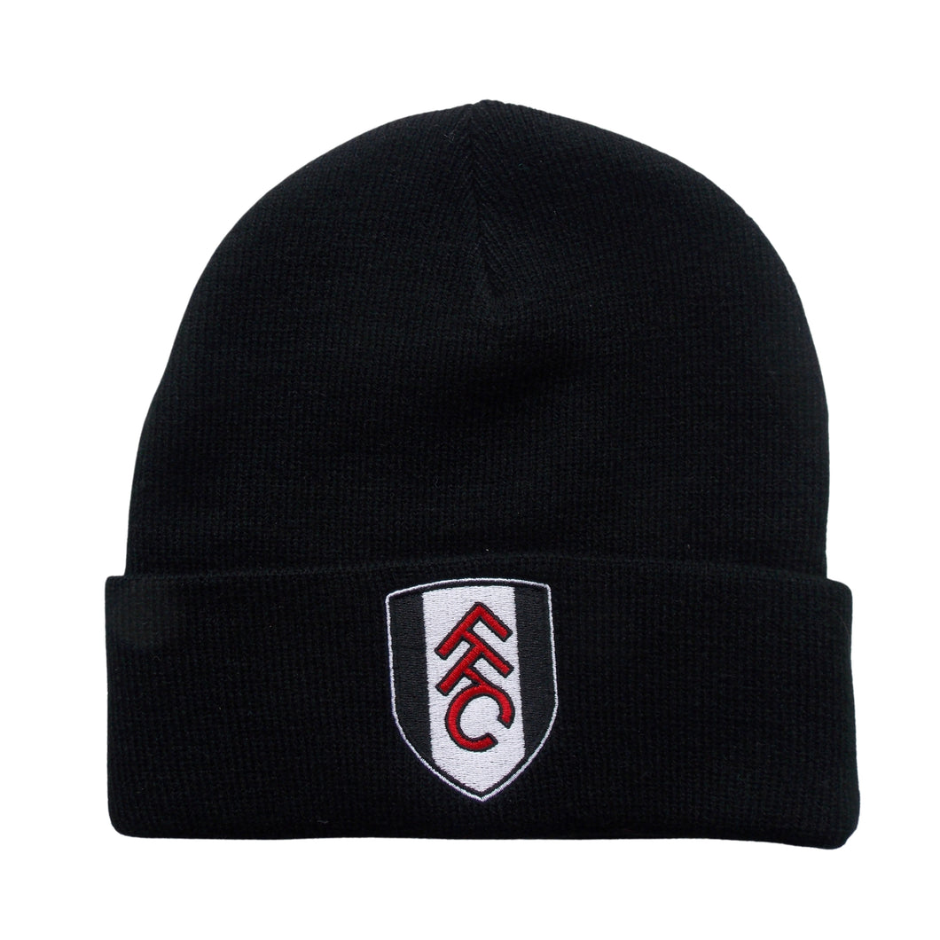 Fulham Football Club Knitted Cuffed Beanie Hat - Crest - Adult One Size Black