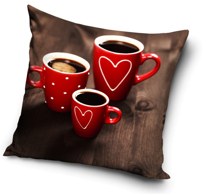 Coffee Cup Love Heart Cushion Cover/Pillowcase 38 x 38 cm