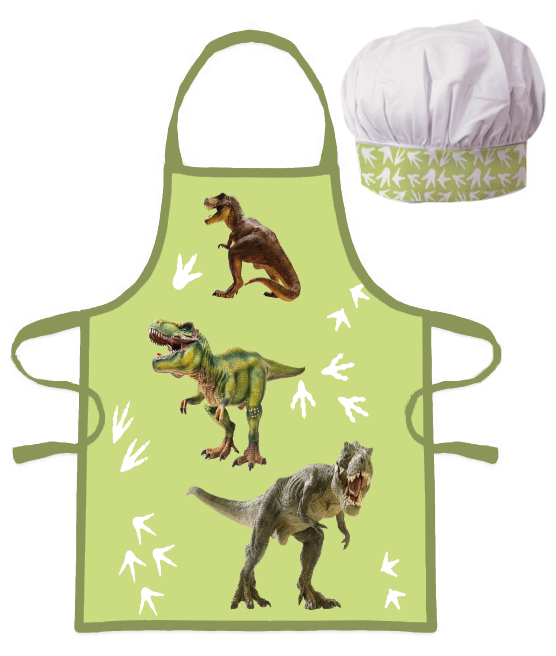 Dinosaur T-REX Kid's Apron and Chef's Hat Set. Age 3-8 Years.