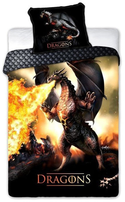 Fire breathing Dragon Single Duvet Cover Set 100% COTTON 140 x 200 cm